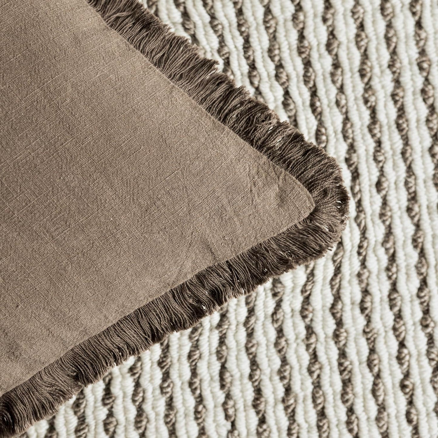 Foindtower Set of 2 Decorative Linen Fringe Throw Pillow Covers Cozy Boho Farmhouse Cushion Cover with Tassels Soft Accent Pillowcase for Couch Sofa Bed Living Room Home Decor,18×18 Inch,Light Brown