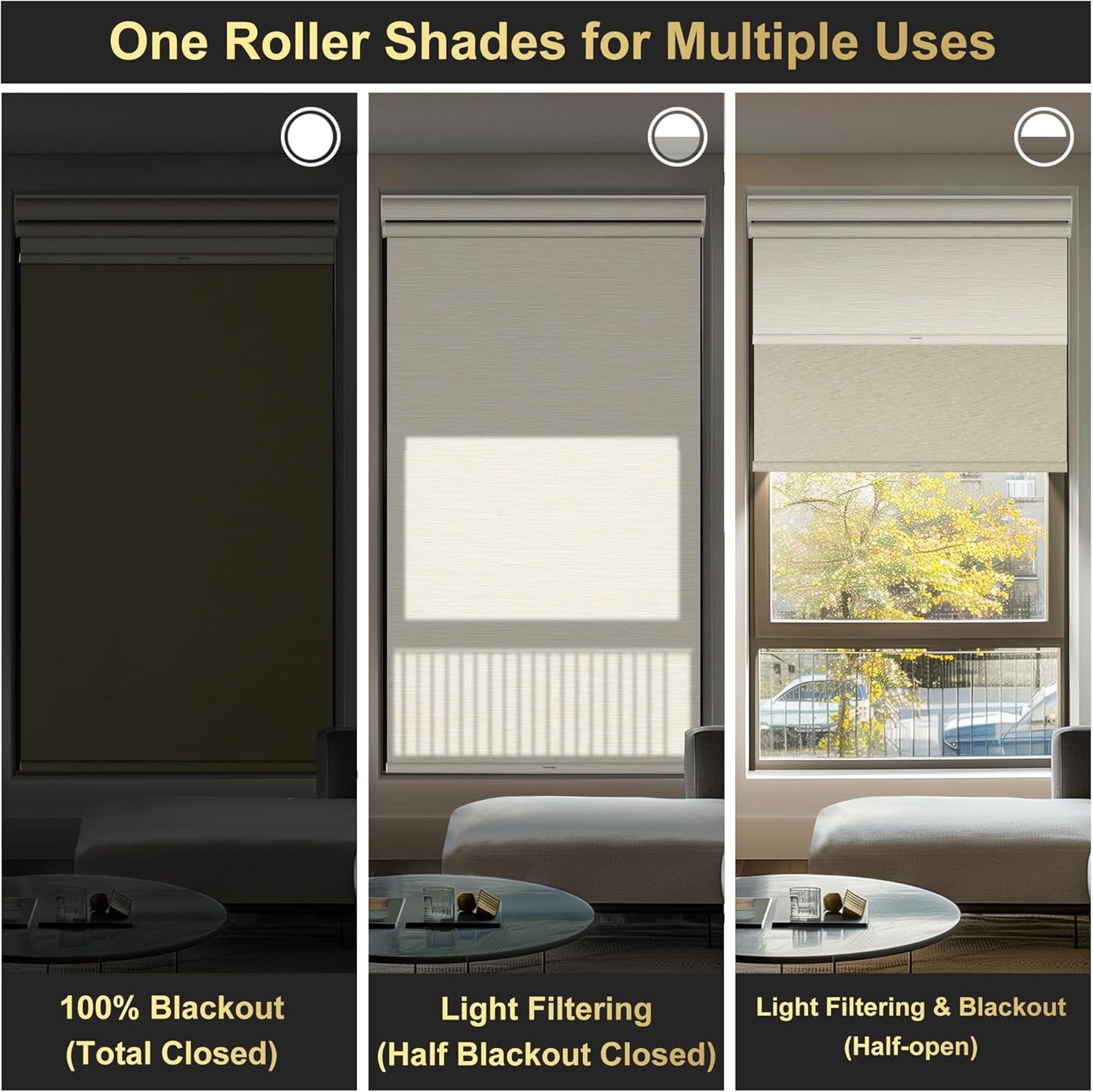 BERISSA Cordless Dual Roller Shades with Cassette Valance, Double Window Shades - Blackout and Light Filtering, Day and Night for Home Office Door. Striped Jacquard Beige. 34 W x 56" H