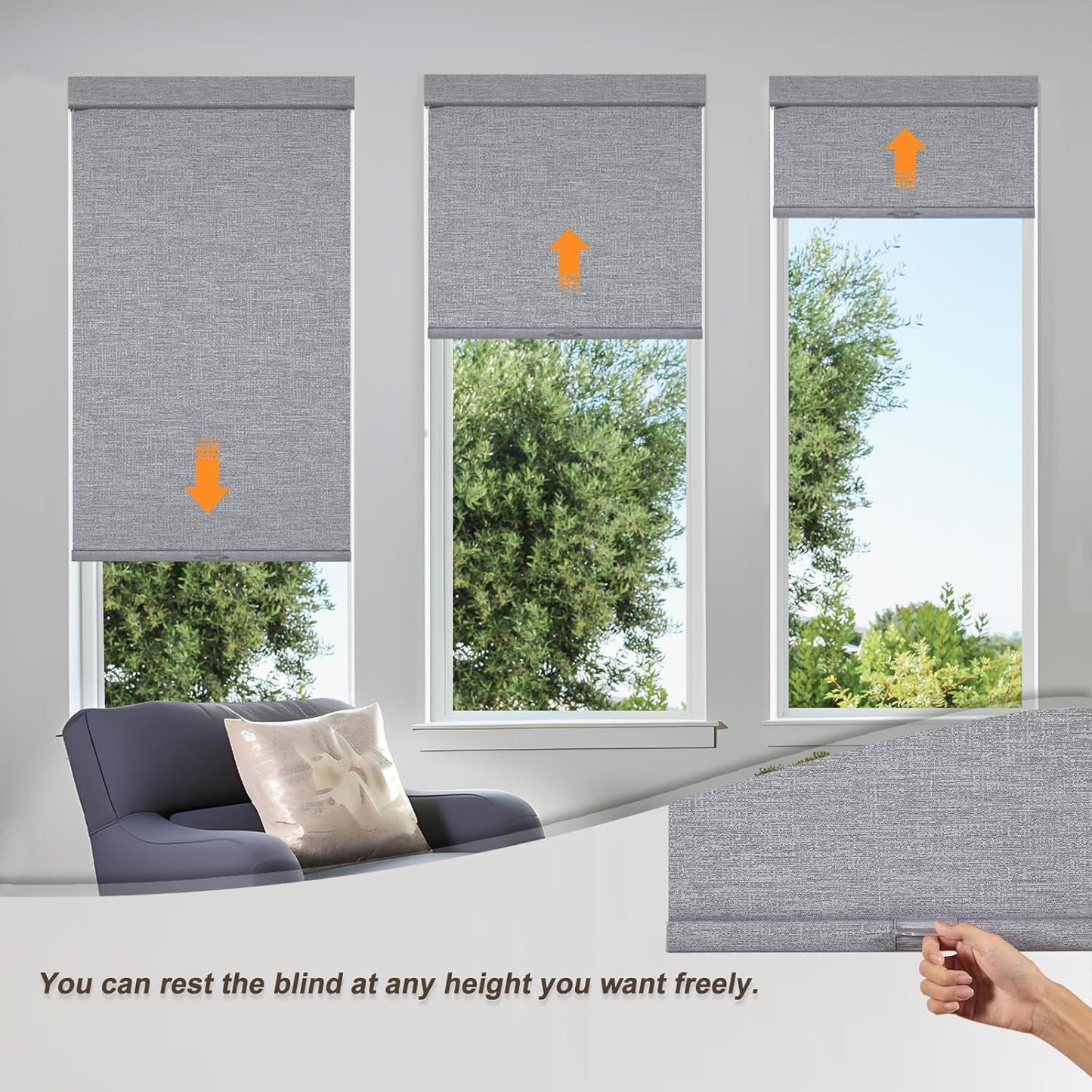 Persilux Blackout Roller Shades for Indoor Windows with Upgraded Cassette, Cordless Shades Window Blinds Pull Down for Doors, Easy to Install for Office/Living Room/Bedroom, Grey(34.5" W x 56" H)