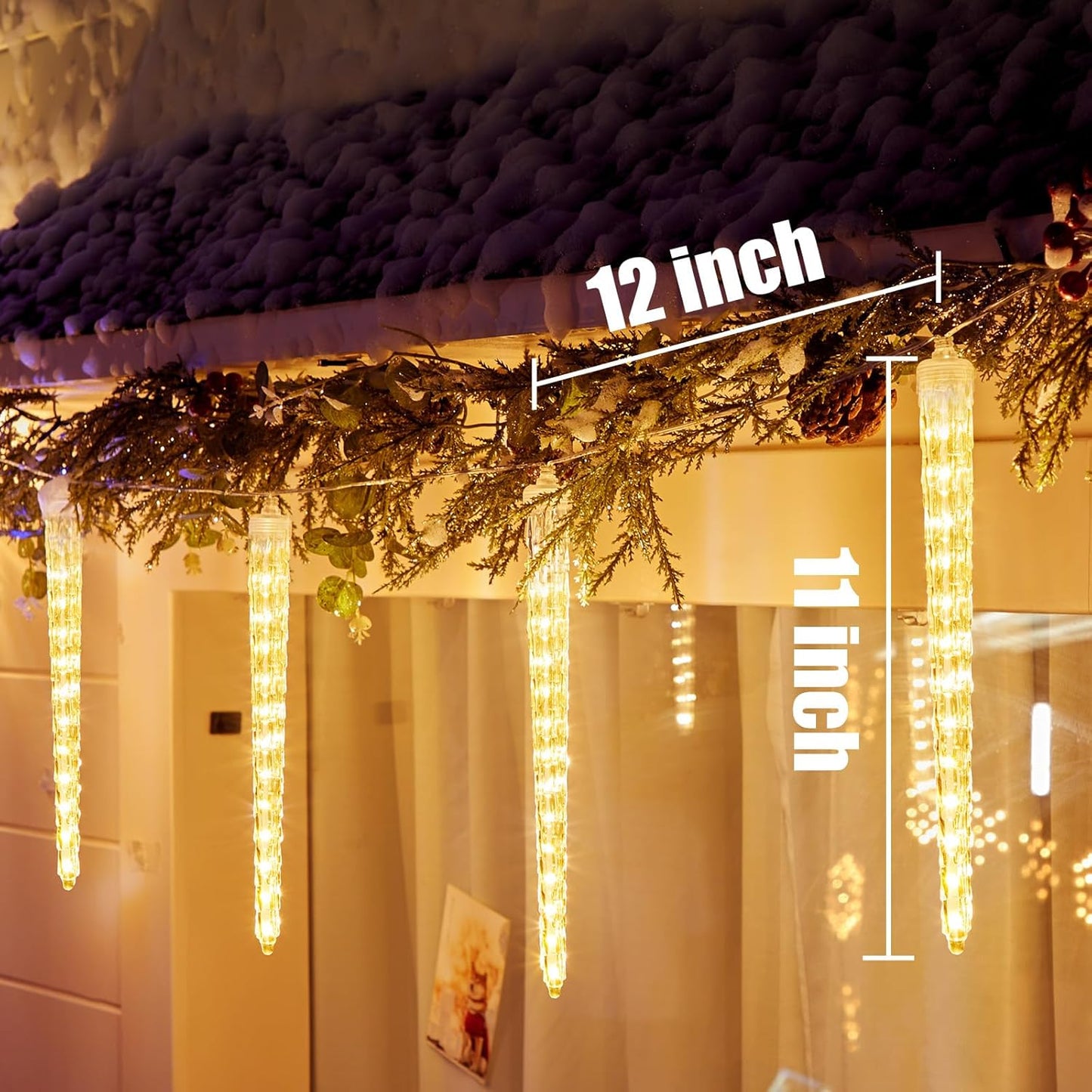 Christmas Meteor Shower Icicle Lights Outdoor, 19.8Ft With 20 Large Tube 480 LED Dropping Effect, Waterproof Decorations for House Eave Roofline, Warm White
