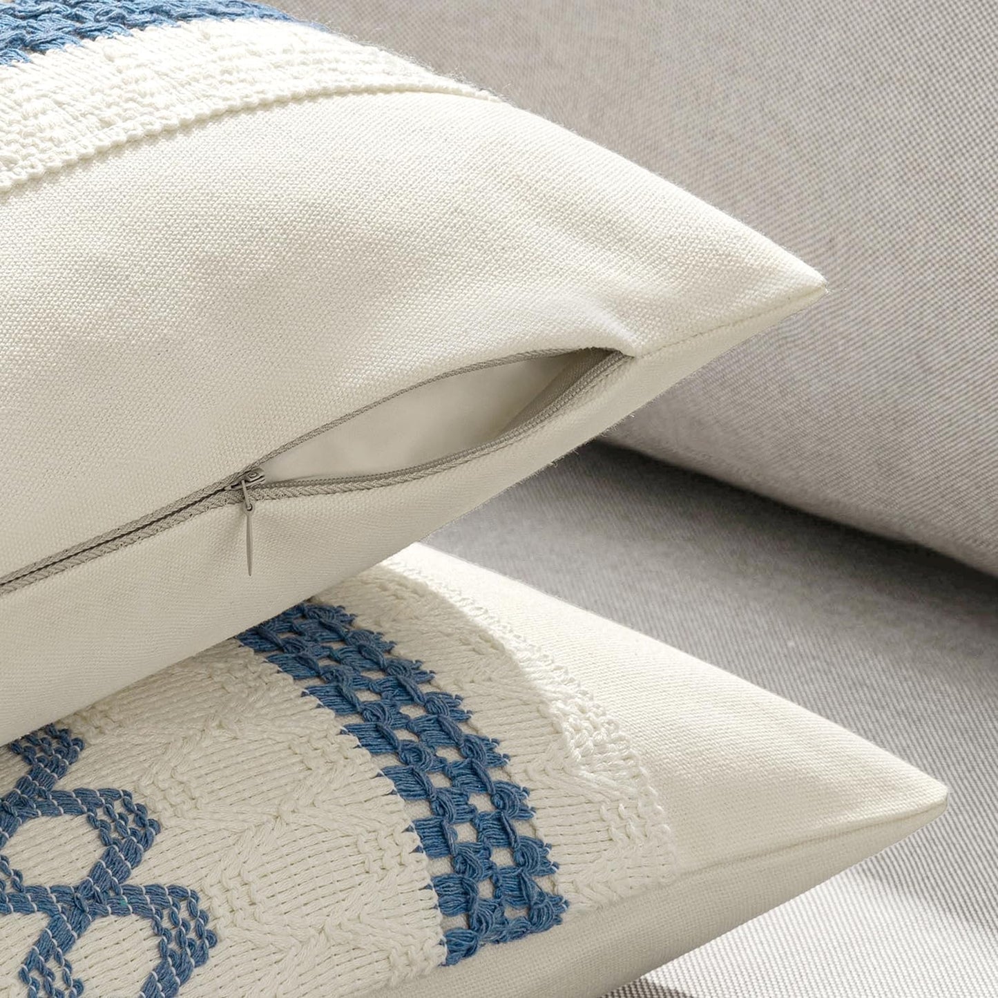 MIULEE Set of 2 Coastal Blue Boho Decorative Pillow Covers 18x18 Inch Farmhouse Rustic Couch Throw Pillows Modern Summer Cotton Cushion Covers Retro Cute Macrame Woven Home Decor for Bed Sofa Chair