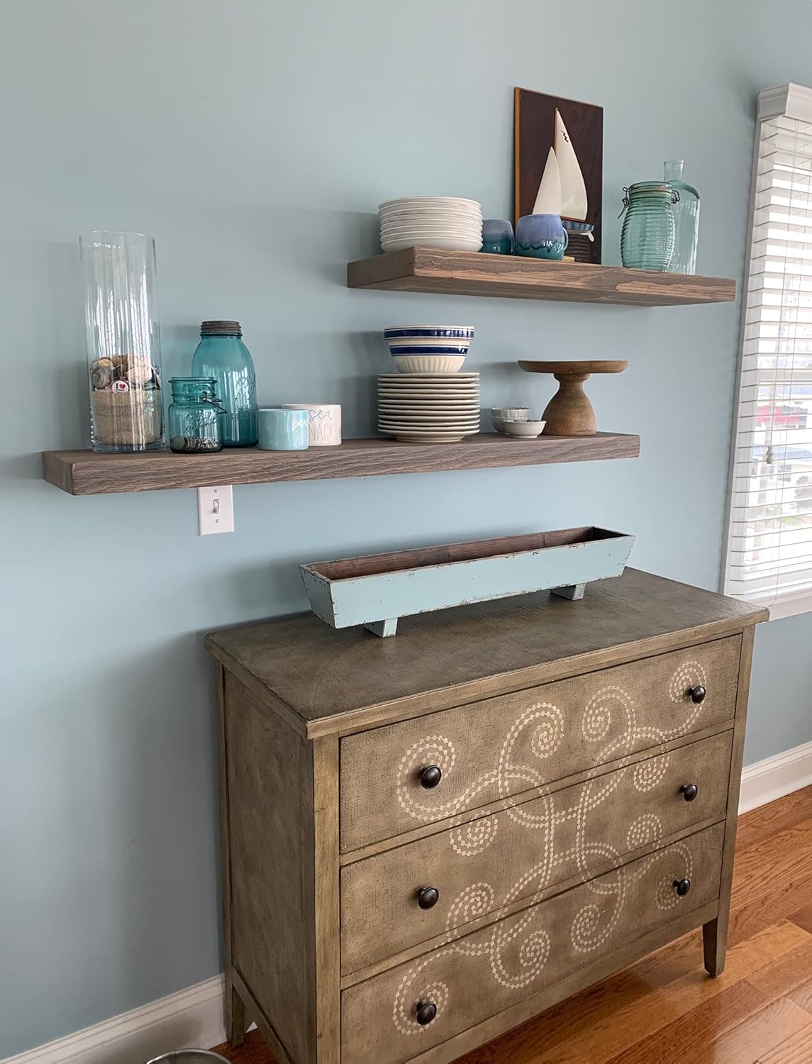 joelsantiques 72 Inch Wooden Floating Shelves for Wall - 72x6x2 in - Made of Natural Wood - Long Heavy Duty Rustic Wall Shelves for Bedroom - Perfect for Living Room, Kitchen - Gray