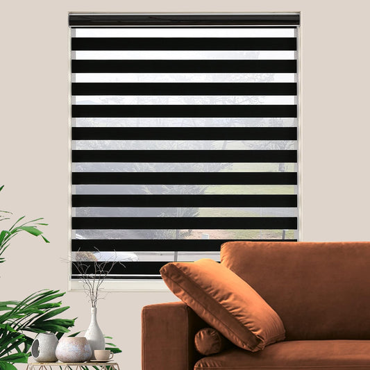 Blackout Zebra Blinds, Dual Layer Free-Stop, Room Darkening Zebra Shades, Blinds for Indoor Windows, Light Filtering Privacy Sheer Shade for Home(67" W X 72" H, Black)
