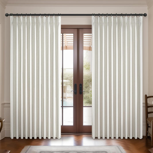 Lush Decor Wide Curtains for Windows 120 to 140 Blackout Linen 108 Inches Long, Pinch Pleated Thick 70 Inch Extra Wide Patio Door Curtain Panels 2 Set Drapes Floor to Ceiling Drapes Heavy Thermal