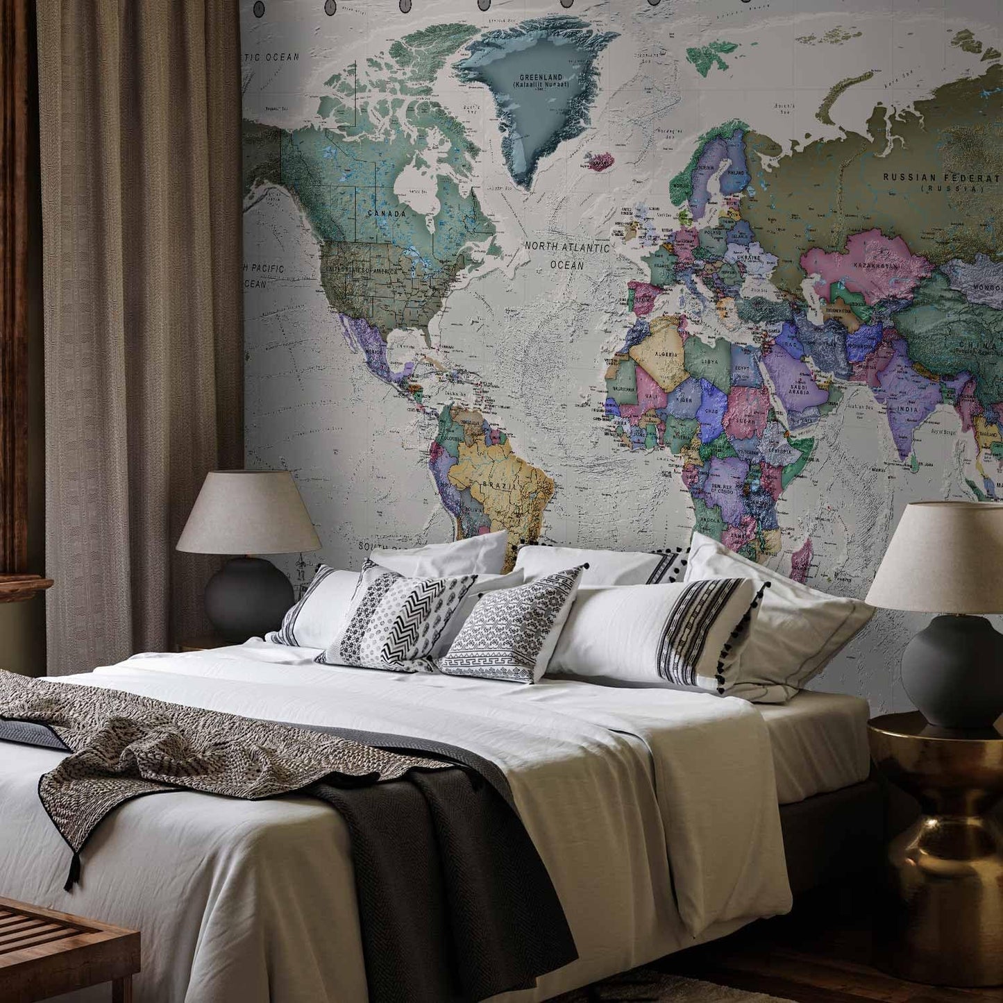 artgeist Wall Mural World Map 177x124 in - XXL Non-Woven Wallpaper Fleece Wall Decor Photo Print Picture Image Design Home Map of The World k-A-0380-a-a