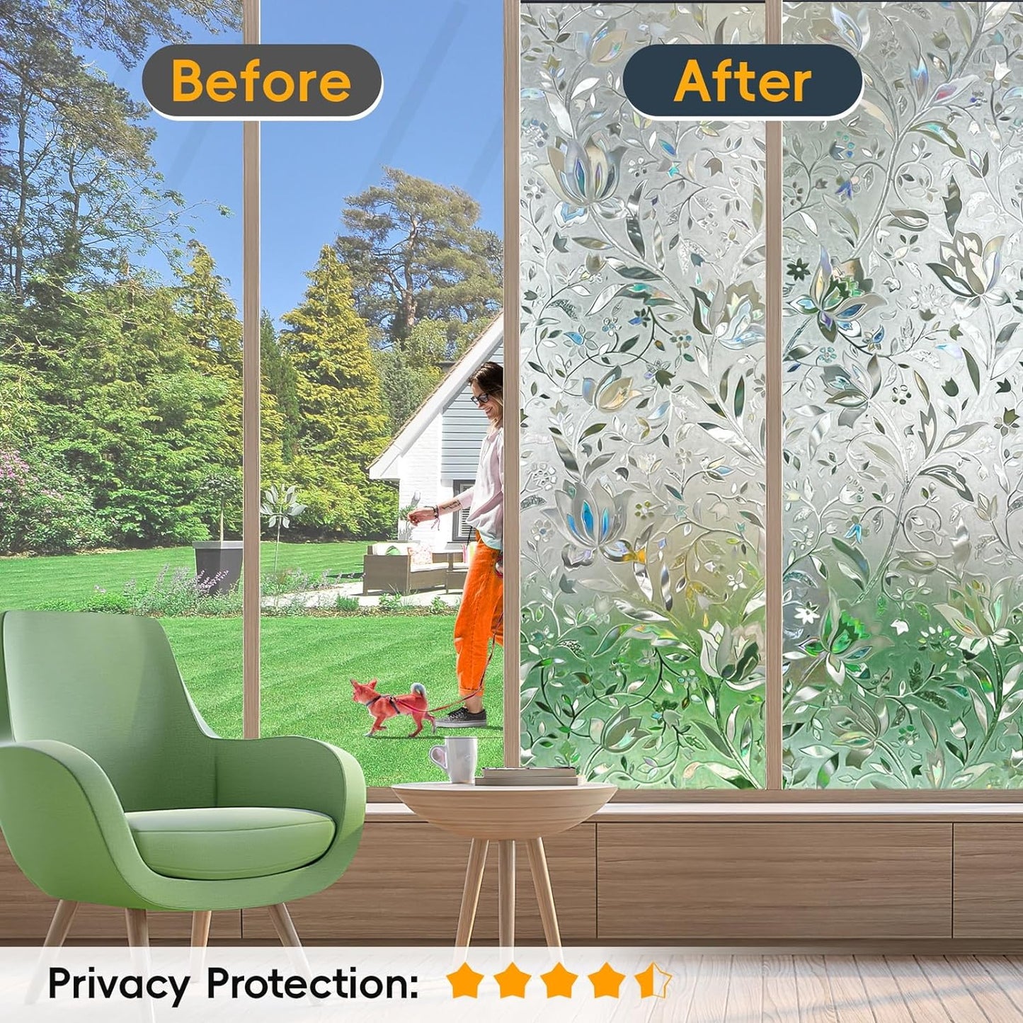Rainbow Window Privacy Film Decorative, Stained Glass Window Tint for Home, 3D Decals Window Clings for Glass Windows, Static Cling Window Sticker, Suncatcher Window Cover,23.6" by 78.74"