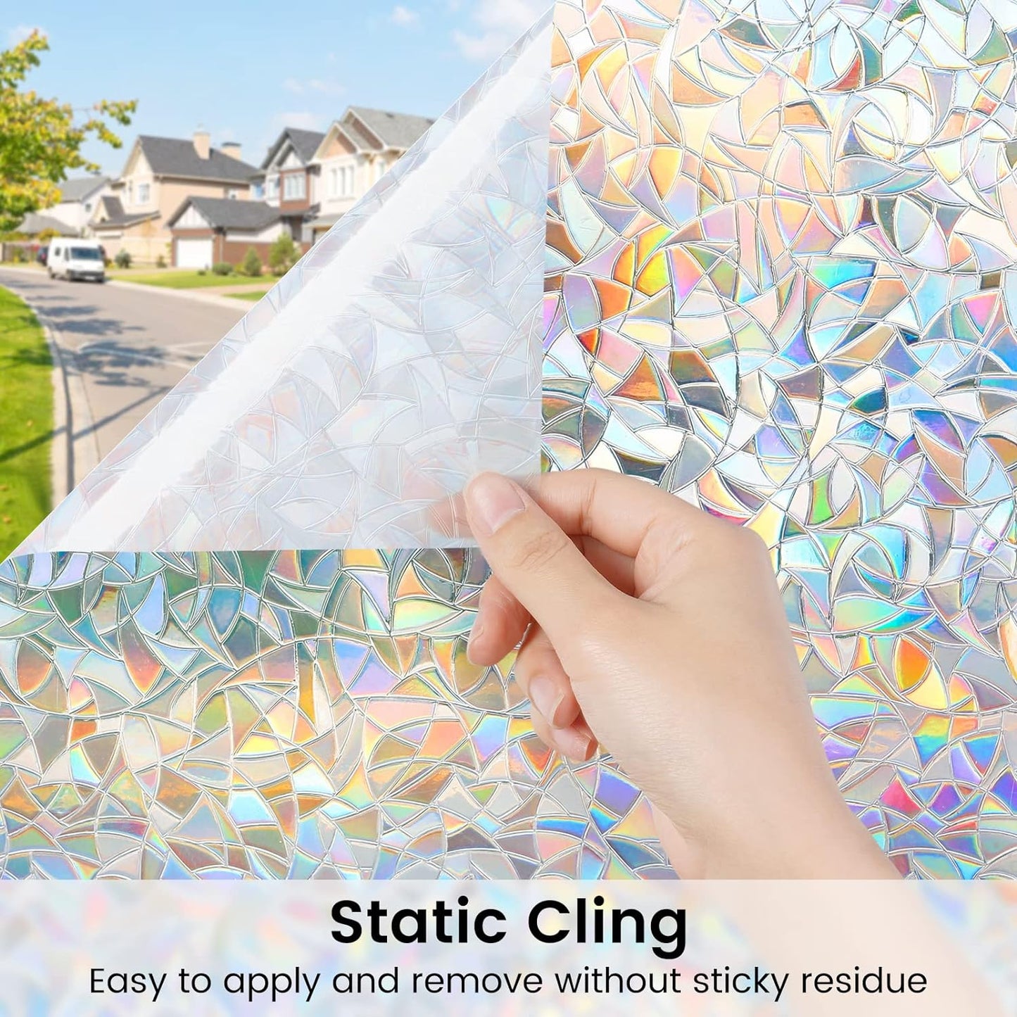 DOWELL Window Privacy Film, Rainbow Window Film, Decorative Stained Glass Clings, Static Cling Door Sticker, Non-Adhesive 3D Decals for Home UV Protection, 17.5 x 78.7 inches