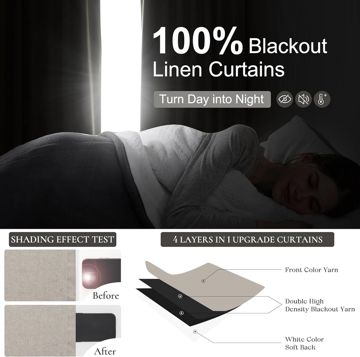 Extra Long Floor to Ceiling Pinch Pleat 108 Inch Curtains for Living Room 2 Panels Set, Luxury Grey Flax Linen Textured Viral Window Drapes with Hooks&Rings Heat Blocking Curtain for Summer Heat