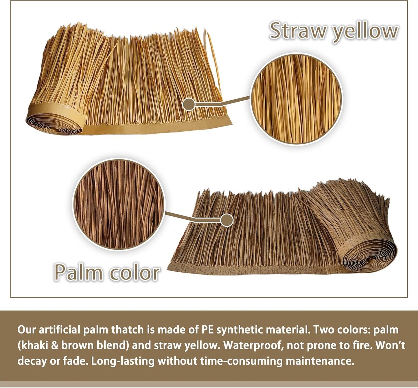 Premium Mexican Style Artificial Palm Thatch Roof Rolls. 5 Lengths, 2 Colors. Waterproof. Easy Install. Ideal for Tiki Bars, Parties, Gardens & Fences (30ft x 16in - Straw Yellow)