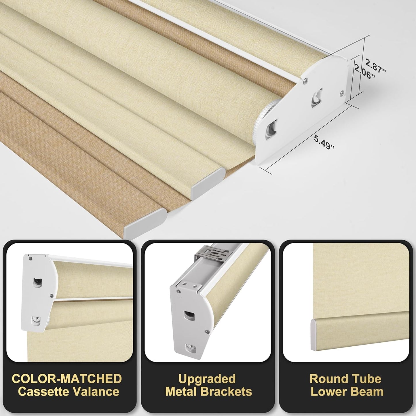 BERISSA Cordless Dual Roller Shades with Cassette Valance,Double Window Shades Blackout and Light Filtering Shades,Day and Night Roller Shades for Home Office Door.Linen Beige.74 W x 48" H