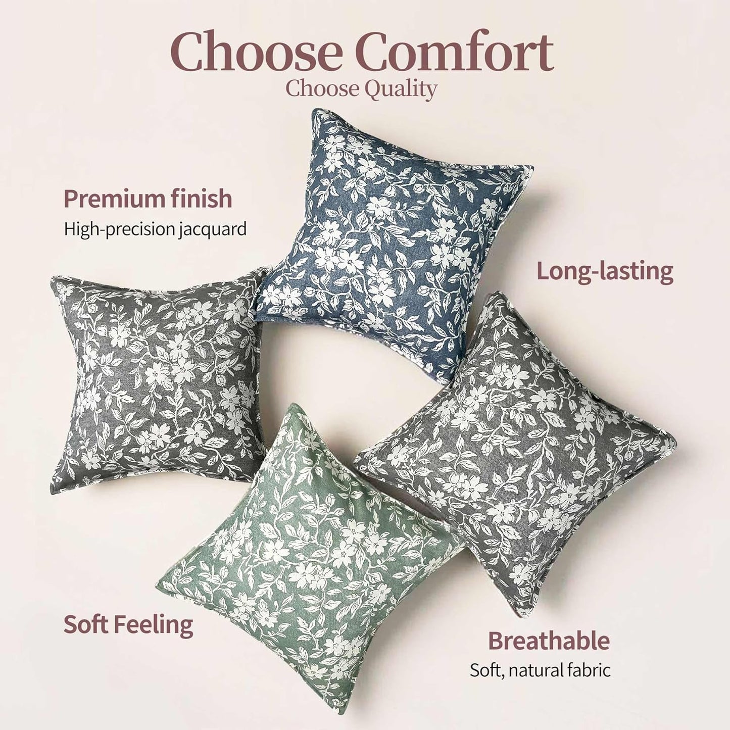 makkey Floral Pillow Covers 20x20 Inch Set of 2 Pastoral Throw Pillow Covers Jacquard Pillowcovers Couch Pillows for Living Room Farmhouse Accent Sofa Pillows