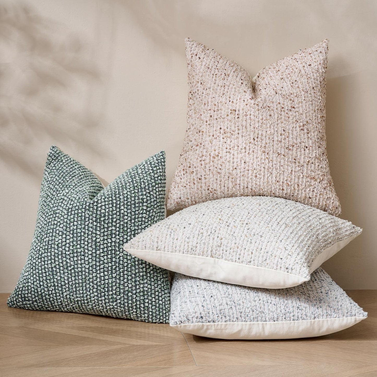 Striped Euro Sham Pillow Covers 26x26 Set of 2 Green Textured Boucle Chic Morden Boho Accent Farmhouse Square Decorative Couch Throw Pillow Covers for Home Decor Bed Sofa Living Room