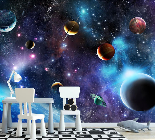 AFZEVEB-Space Galaxy Wallpaper Cosmic Planet Wall murals for Kids Room 136"x96" (Not Peel and Stick)