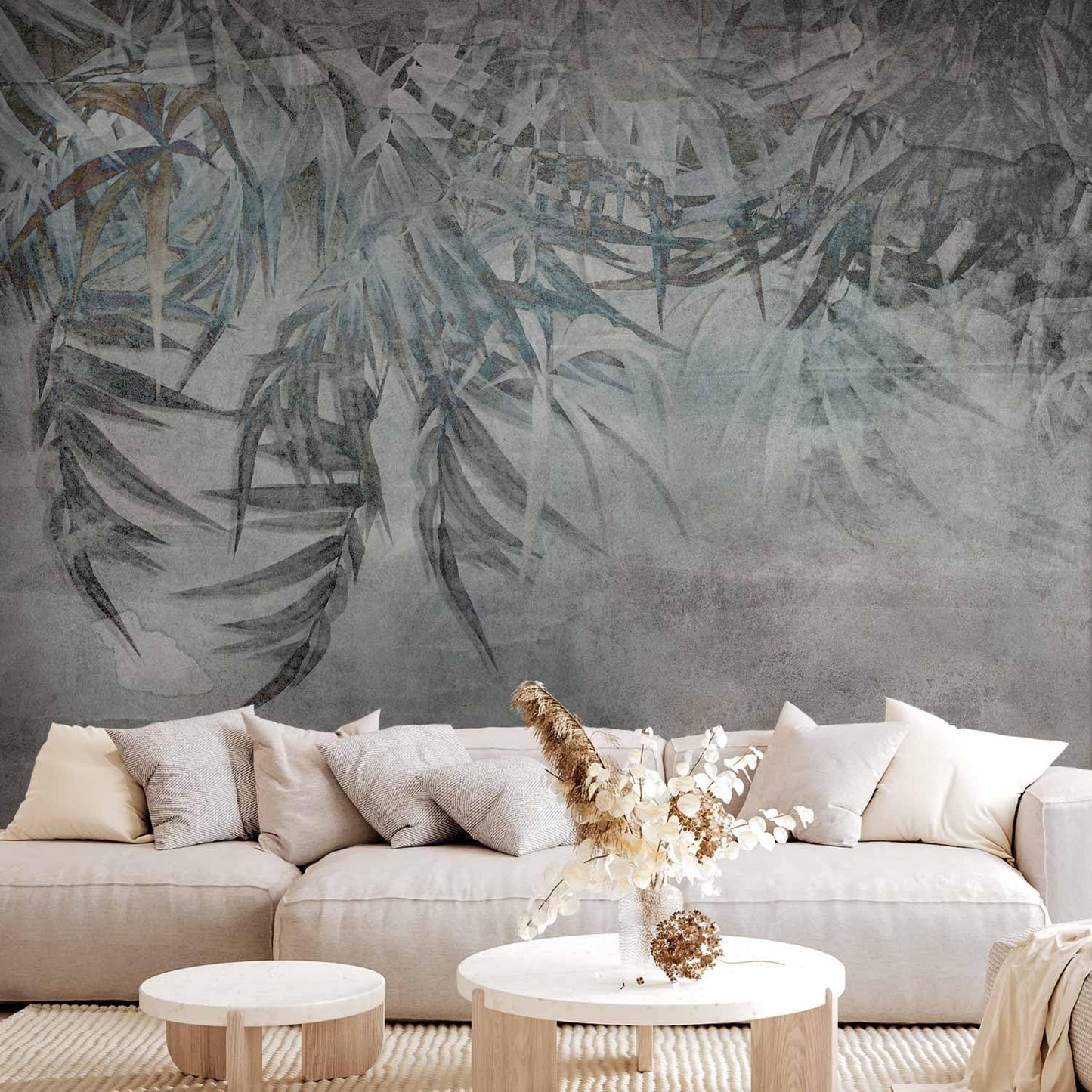 artgeist Premium Wall Mural Leaves 197x138 in - Non-Woven Wallpaper Fleece Wall Decor Photo Print Picture Image Design Palm Leaves Concrete Nature Grey b-C-10103-a-a
