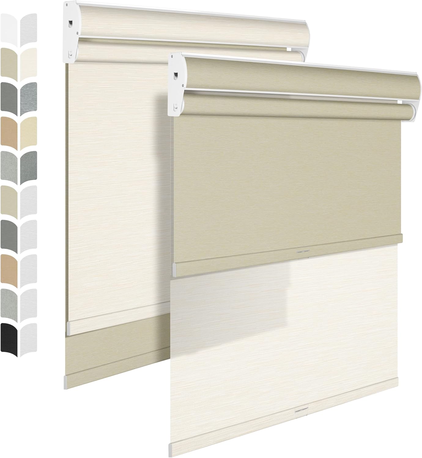 BERISSA Dual Roller Shades - Cassette Valance, Blackout & Light Filtering, Day & Night Shades for Home Office Door. Striped Jacquard Beige. 42 W x 86" H