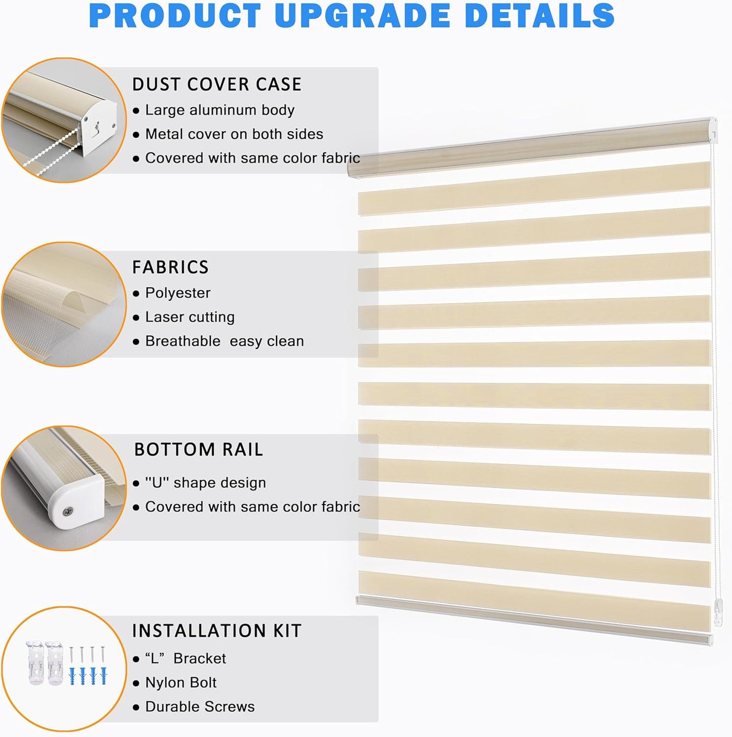 Zebra Blinds Window Blind Zebra Shade Blinds for Windows Roller Sheer Shades Privacy Light Filtering Shades for Home Kitchen Bathroom (Width 61'' X Height 72'' Cream)
