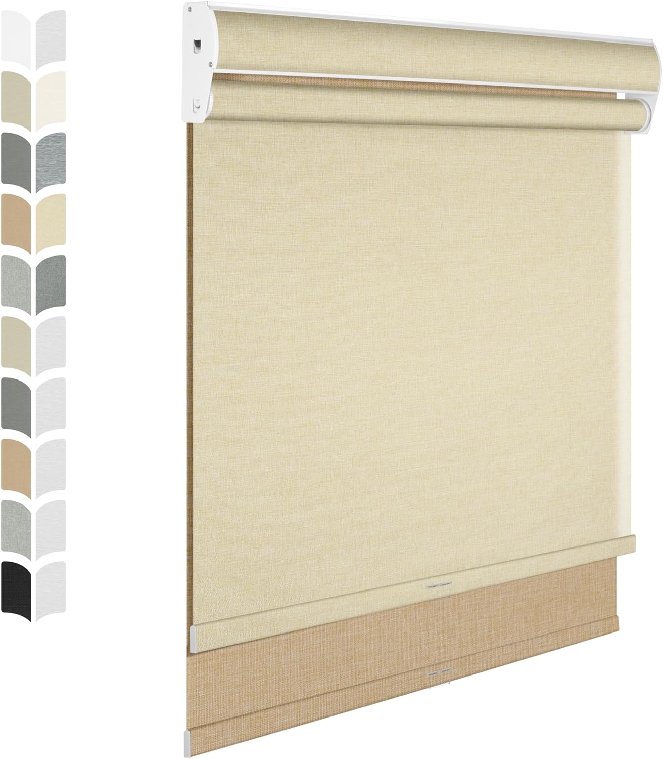 BERISSA Cordless Dual Roller Shades with Cassette Valance, Double Window Shades - Blackout and Light Filtering, Day and Night for Home Office Door. Linen Beige. 72 W x 72" H