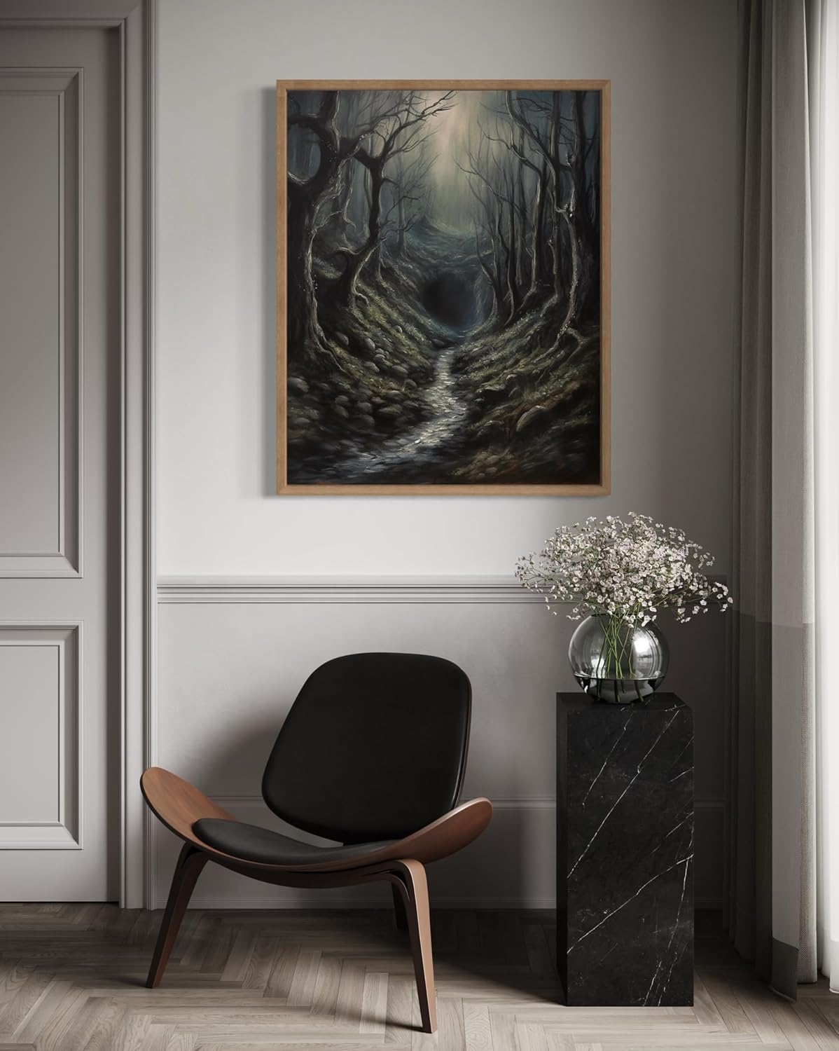 Dark Tunnel Poster Art Print, Halloween Scary Vintage Wall Art Academia Spooky Painting Decoration for Horror Prints, Gothic Posters Bedroom Decor 89 (Dark Tunnel, 8 x 10 inches, Wood Frame)