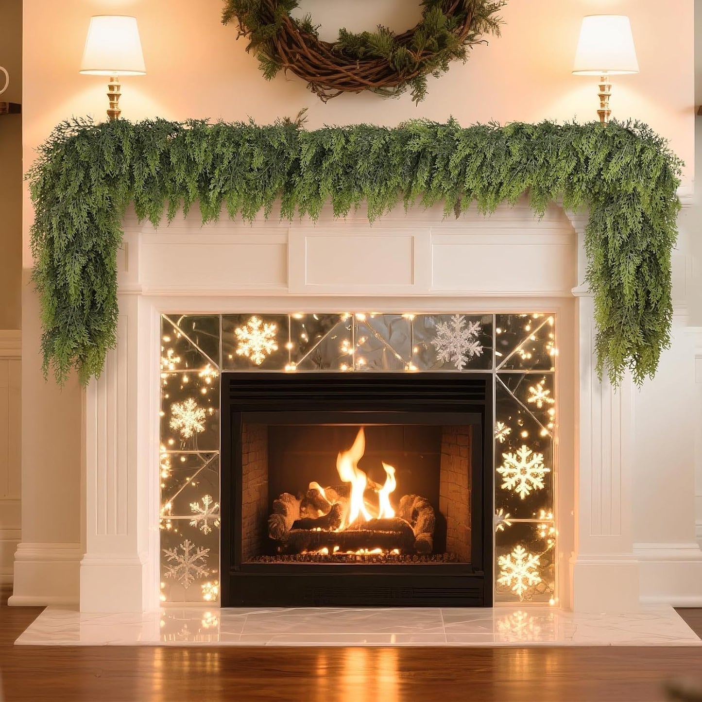 Real Touch Christmas Cedar Garland -9ft Artificial Garlands Faux Cedar Fake Pine Needles Garland for Fireplace,Table,Window,Stairs,Mante,Holiday Indoor Outdoor Xmas Decor(1PCS)