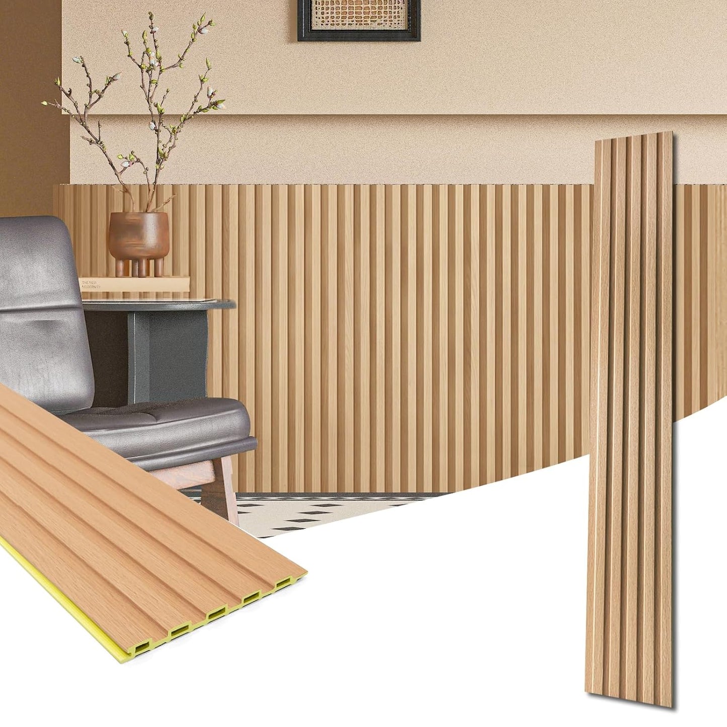 Art3d WPC Wainscoting Panels, 16-Pack 48 x 6 Inch 3D Wall Accents for Interior Wall Decor, Living Room, Bedroom, Boxwood