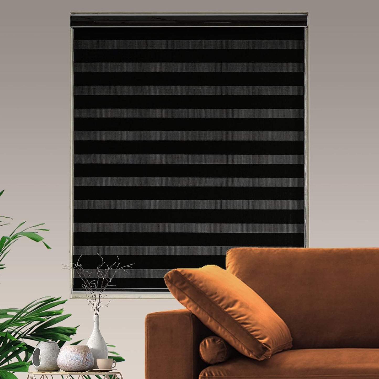 Blackout Zebra Blinds, Dual Layer Free-Stop, Room Darkening Zebra Shades, Blinds for Indoor Windows, Light Filtering Privacy Sheer Shade for Home(75" W X 72" H, Black)