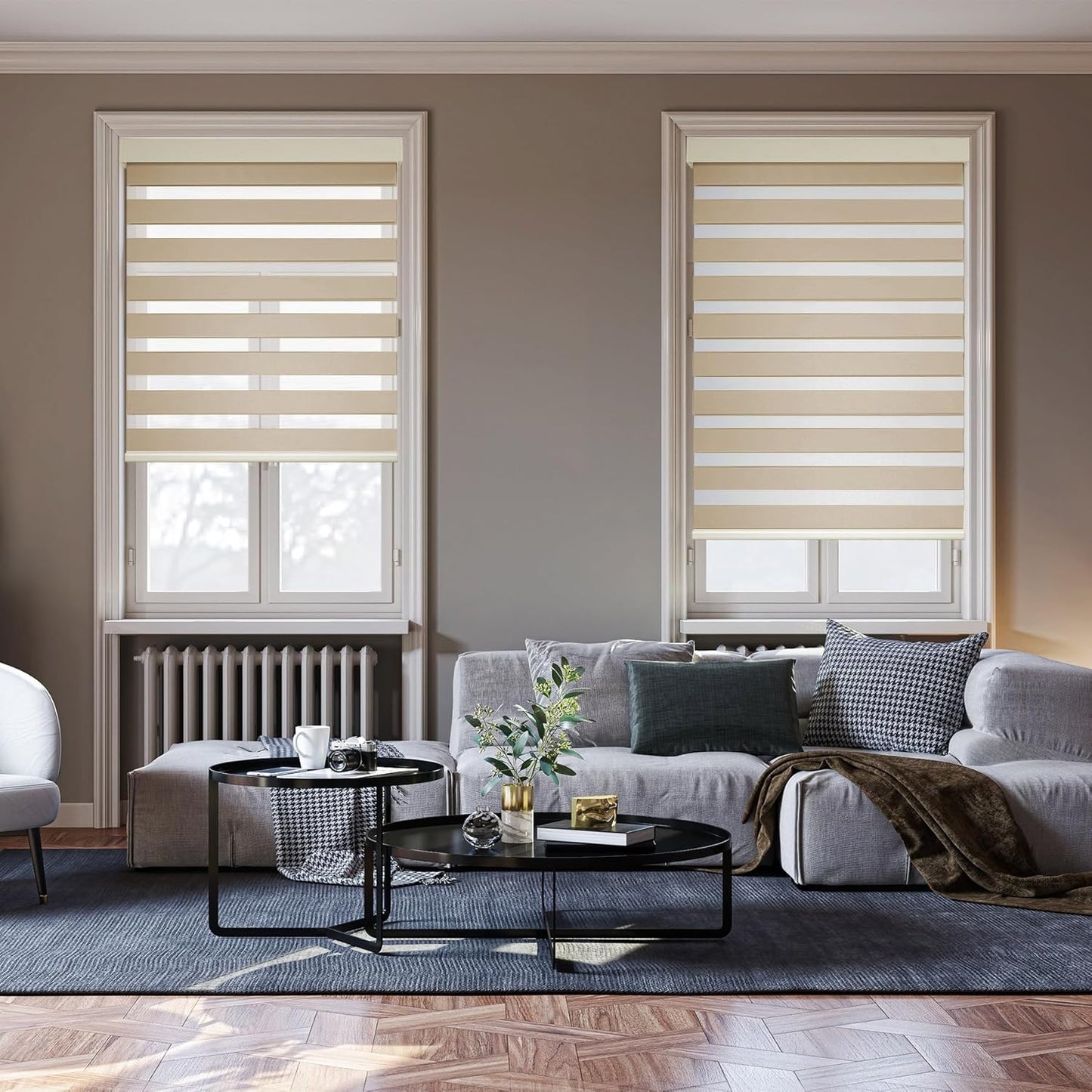 HESTIA Cordless Zebra Blinds Light Filtering Roller Shades UV Blocking Blackout Privacy Indoor Window Shades for Home Office Day and Night, Beige,44" W x 48" H
