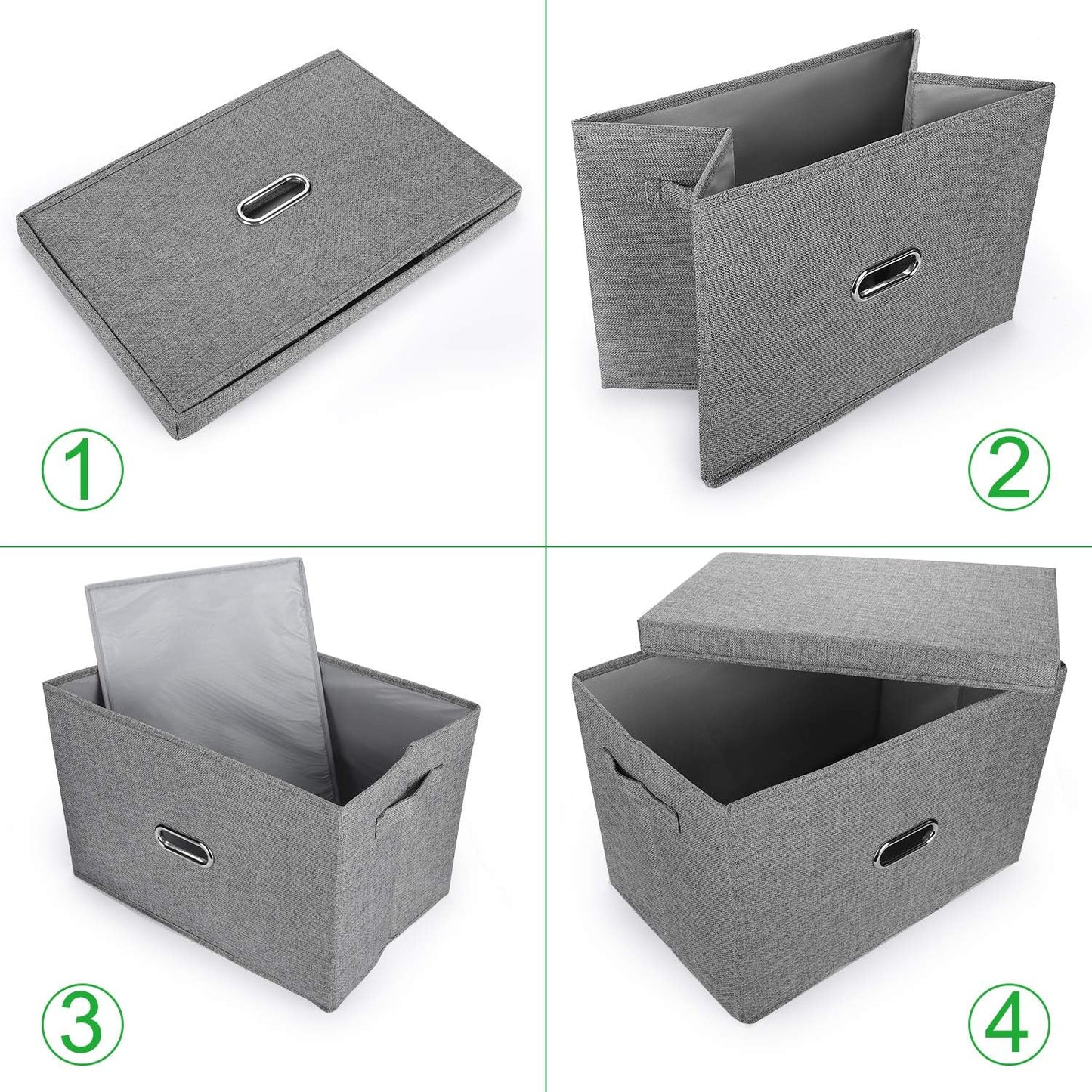Large Linen Fabric Foldable Storage Bins with Removable Lid and Handles, Washable Storage Box Organizer Containers Baskets Cube with Cover for Bedroom,Office(Cream, Extra Large(2-Pack))