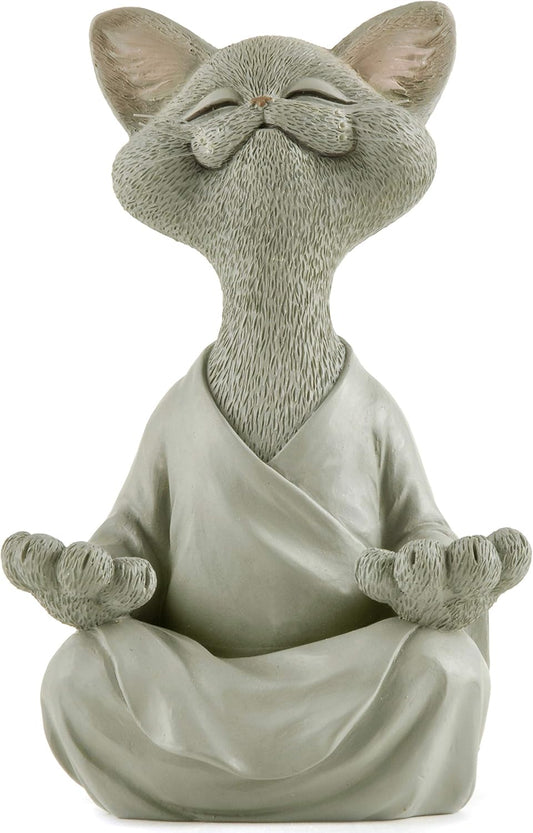 JFSM INC. 5" Whimsical Happy Cat Buddha Figurine – Zen-Inspired Resin Cat Statue – Meditating Animal Sculpture for Mindful Home or Office Decor – Peaceful Gift for Cat Lovers and Yoga Fans