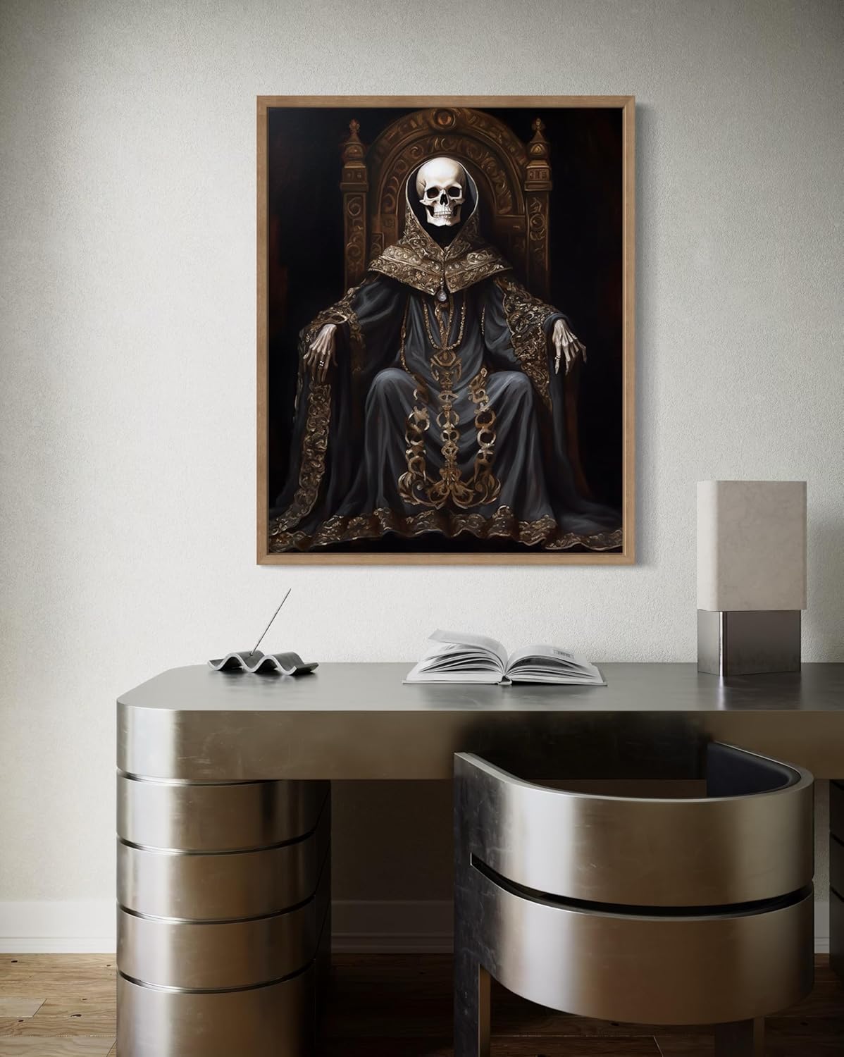Skull King Poster Art Print, Halloween Scary Vintage Wall Art Academia Spooky Painting Decoration for Horror Prints, Gothic Posters Bedroom Decor 89 (Skull King 1, 11 x 14 inches, Wood Frame)