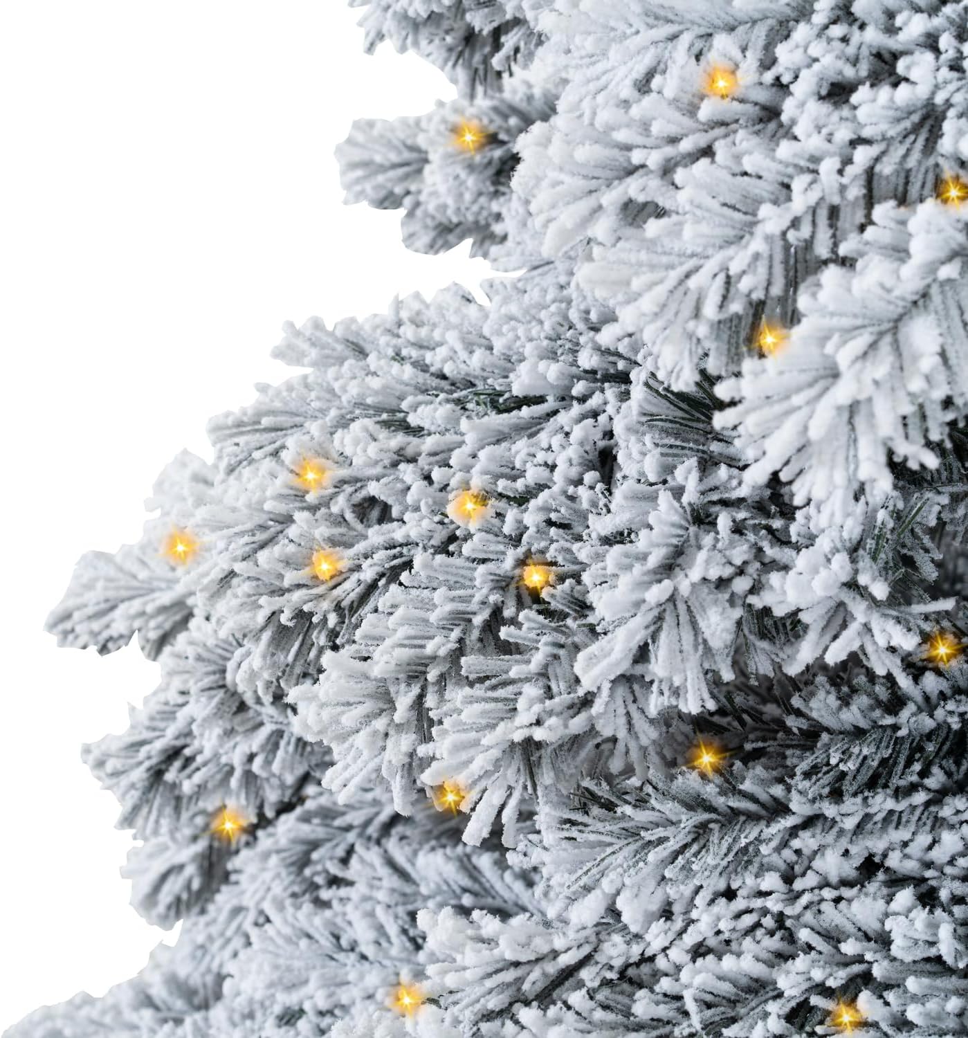 Naomi Home 6.5ft Snow Flocked Christmas Tree with Lights, Realistic Frosted Prelit with 892 Branch Tips, 450 Warm Lights and Metal Stand, Aritificial Tree