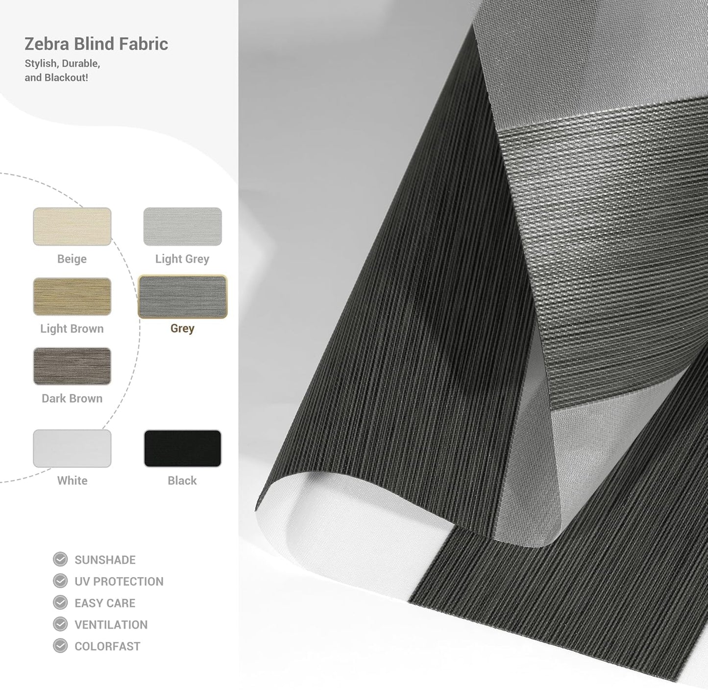 Cordless Zebra Blinds for Windows, Blackout Interior Blinds,Easy to Install,UV Protection,for Offices and Home,Custom Roller Shades, Mousse Grey,35" W x 36" H