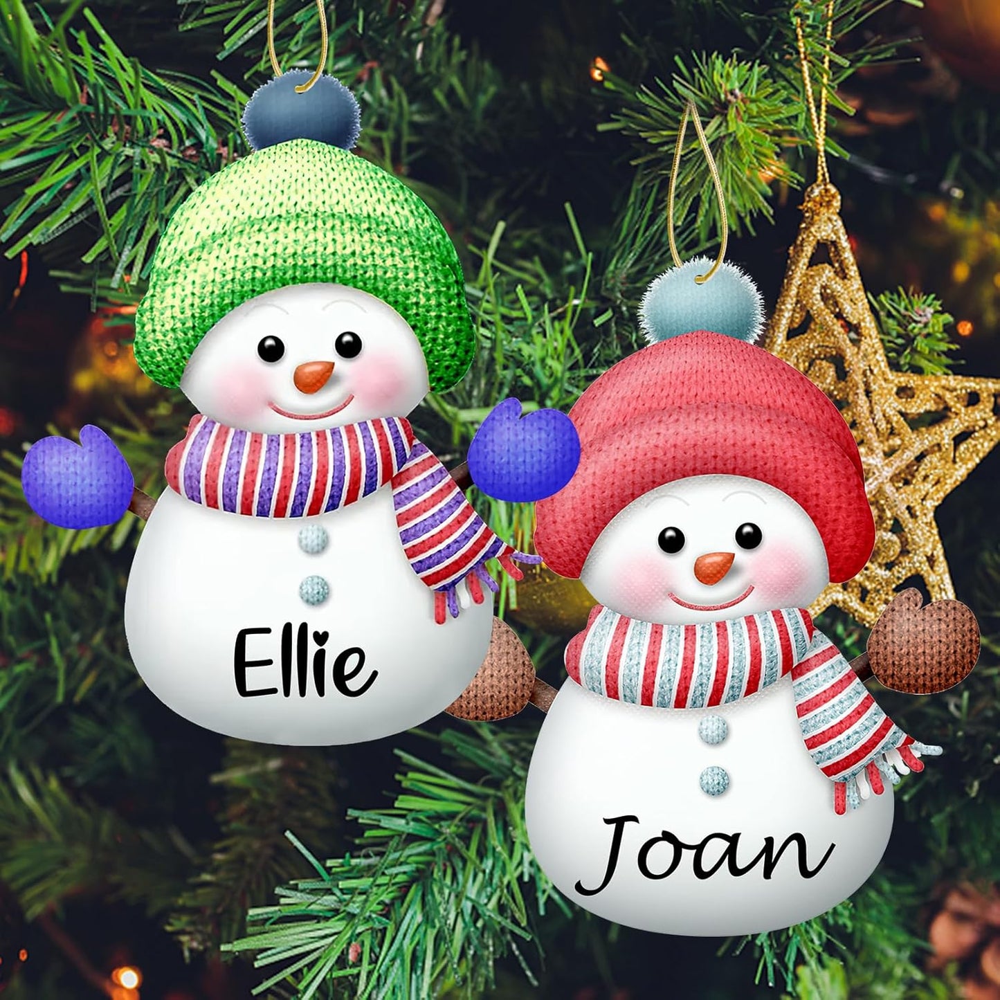 Personalized Christmas Ornaments with Names Snowman Custom Family Ornament Customized Xmas Tree Hanging Wood Decoration Gift 3.15"（8cm） Green