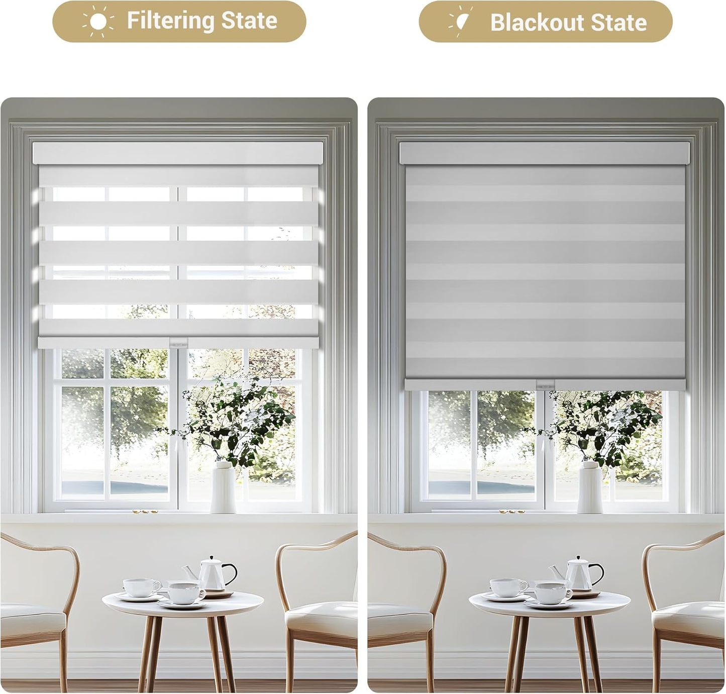 Cordless Zebra Blinds for Windows, Blackout Interior Blinds,Easy to Install,UV Protection,for Offices and Home,Custom Roller Shades, Solid White, 74" W x 48" H