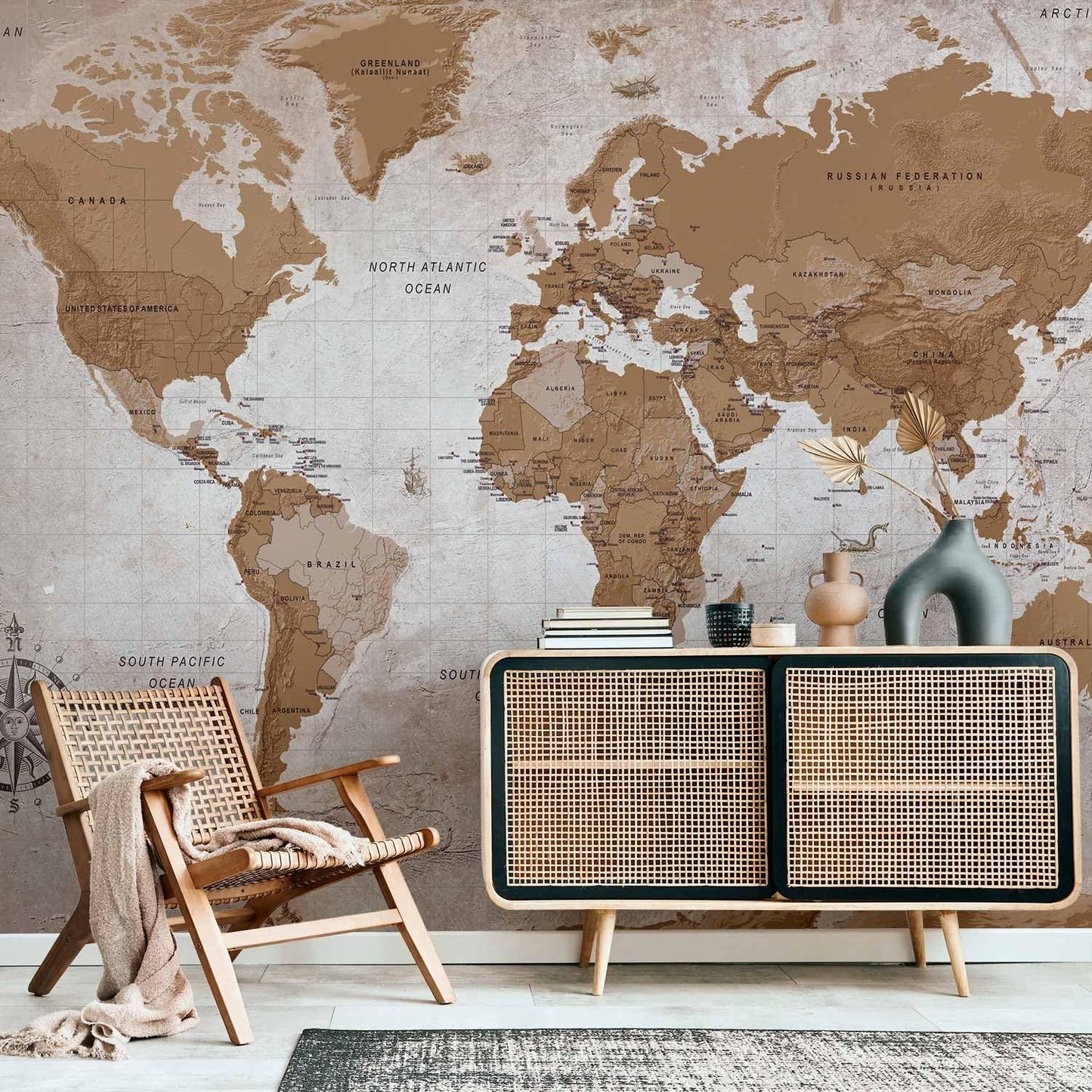 artgeist Wall Mural World Map 154x110 in - XXL Peel and Stick Self-Adhesive Wallpaper Removable Large Sticker Foil Wall Decor Print Picture Image Design Map of The World k-A-0108-a-a