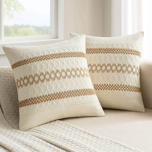 MIULEE Set of 2 Neutral Boho Decorative Pillow Covers 16x16 Inch Farmhouse Rustic Couch Throw Pillows Modern Cotton Cushion Covers Retro Cute Macrame Woven Home Decor for Bed Sofa Chair
