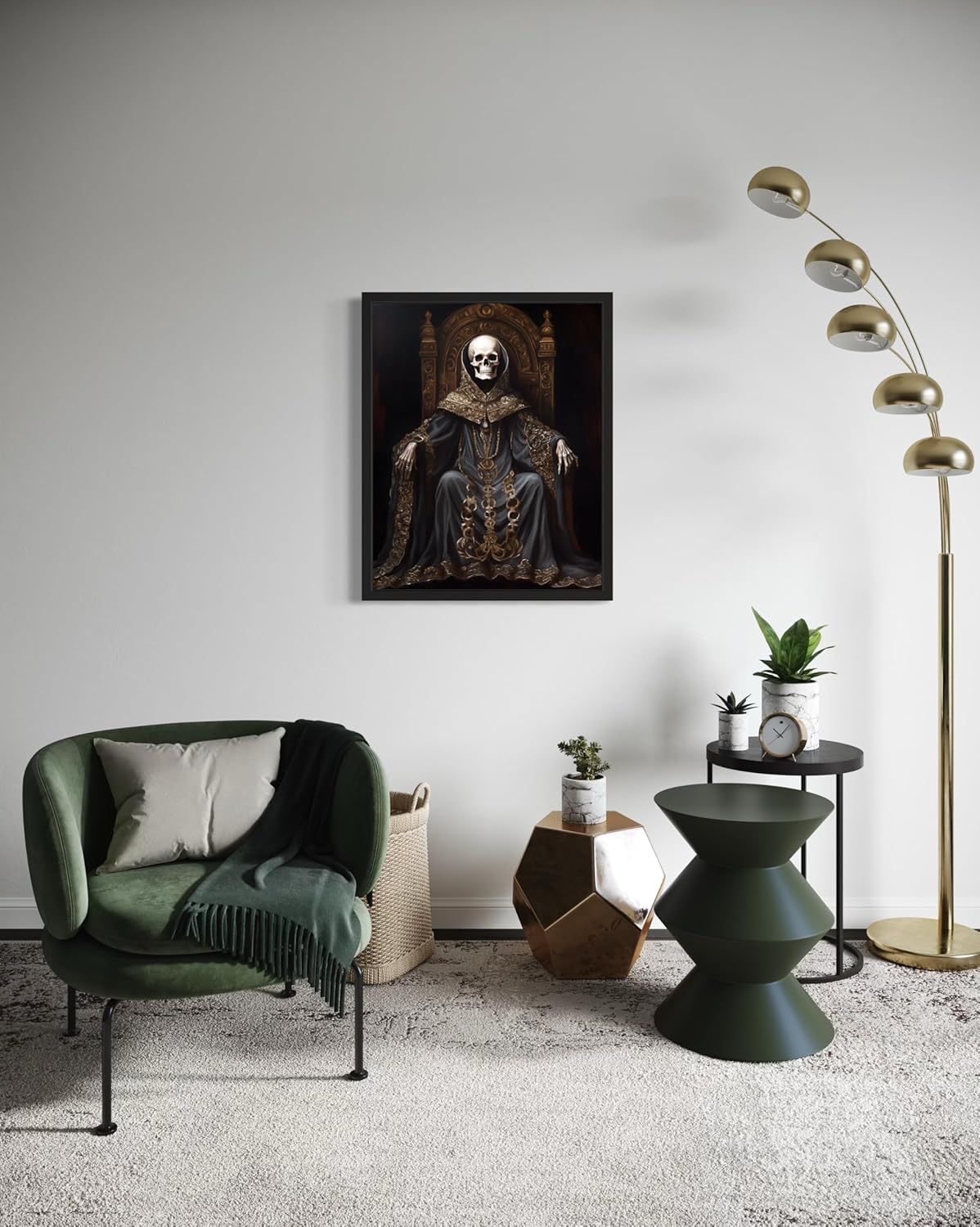 Skull King Poster Art Print, Halloween Scary Vintage Wall Art Academia Spooky Painting Decoration for Horror Prints, Gothic Posters Bedroom Decor 89 (Skull King 1, 8 x 10 inches, Black Frame)