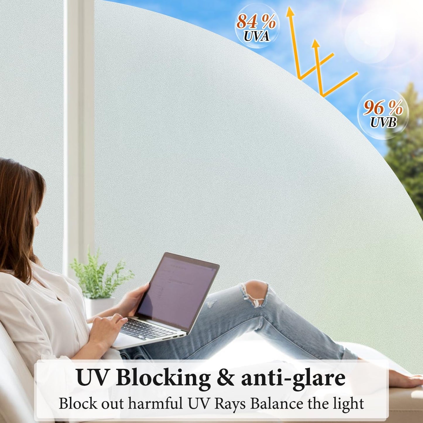 DUOFIRE Privacy Window Film Natural Frosted Glass Film Static Cling Glass Film No Glue Anti-UV Window Sticker Non Adhesive for Privacy Office Meeting Room Bathroom Living Room 17.4in. x 157.4in. S001