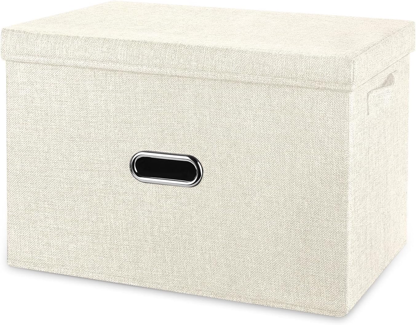 Large Linen Fabric Foldable Storage Bins with Removable Lid and Handles, Washable Storage Box Organizer Containers Baskets Cube with Cover for Bedroom,Office(Cream, XXL)