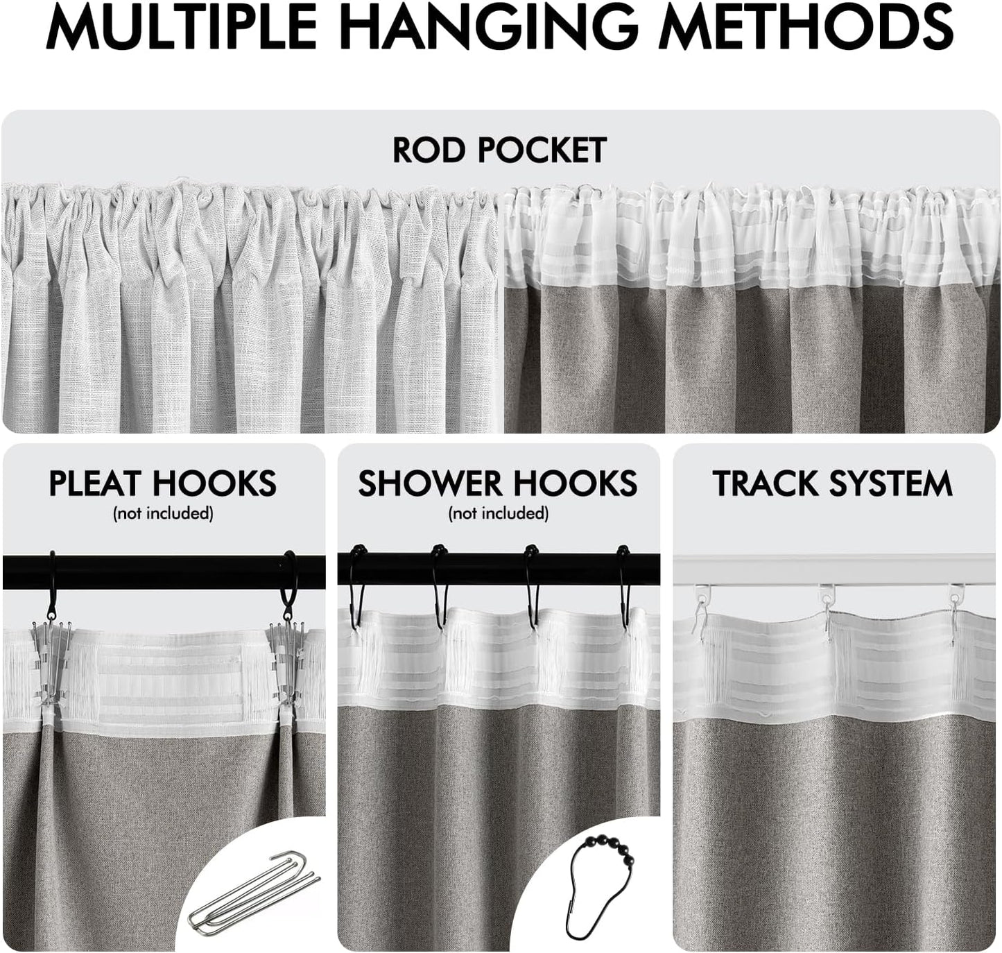 MIULEE Greyish White 100% Blackout Linen Curtains 90 Inch 2 Panels Set Double Sided No Coating Pleated Back Tab Black out Long Thermal Insulated Pinch Pleat Bedroom Living Room Darkening Window Drapes