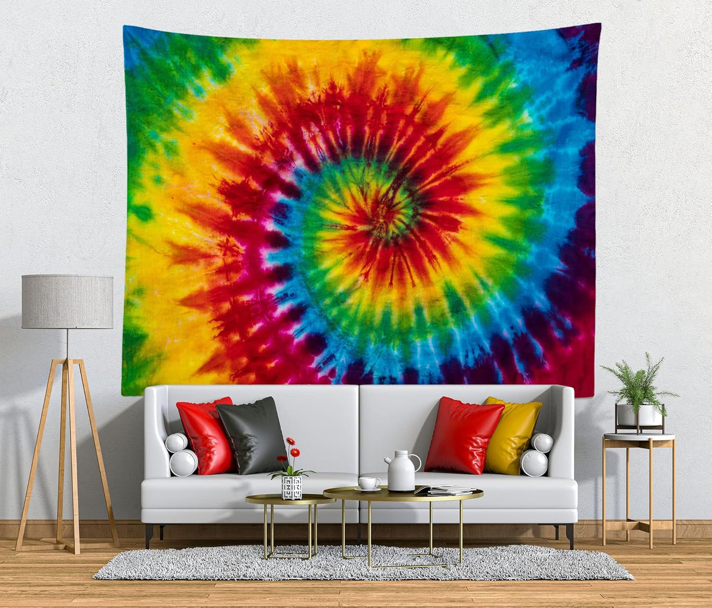 Loccor 10x6.5ft Tie Dye Tapestry Colorful Red Blue Yellow Green Orange Purple Retro Abstract Psychedelic Swirl Wall Hanging Living Room Bedroom Dorm Home Decor （Pattern Painted on Polyester Fabric）