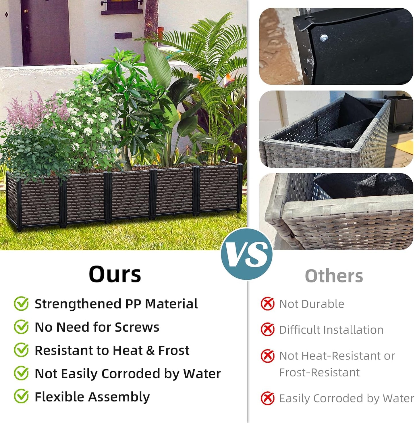 Large Planters for Outdoor Plants - Deepened 20" H, Raised Beds for Gardening Self Watering, Elevated Planter Box with Legs, Rectangular Garden Planters for Outdoor Plants Flowers, 78.7"L x 15.7"W