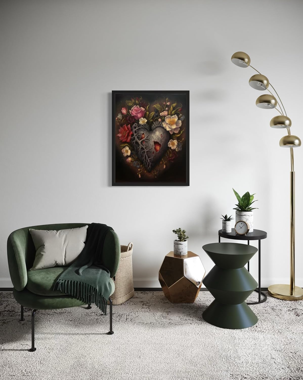 Gothic Heart Poster Art Print, Halloween Scary Vintage Wall Art Academia Spooky Painting Decoration for Horror Prints, Posters Bedroom Decor 89 (Gothic Heart, 16 x 20 inches, Black Frame)