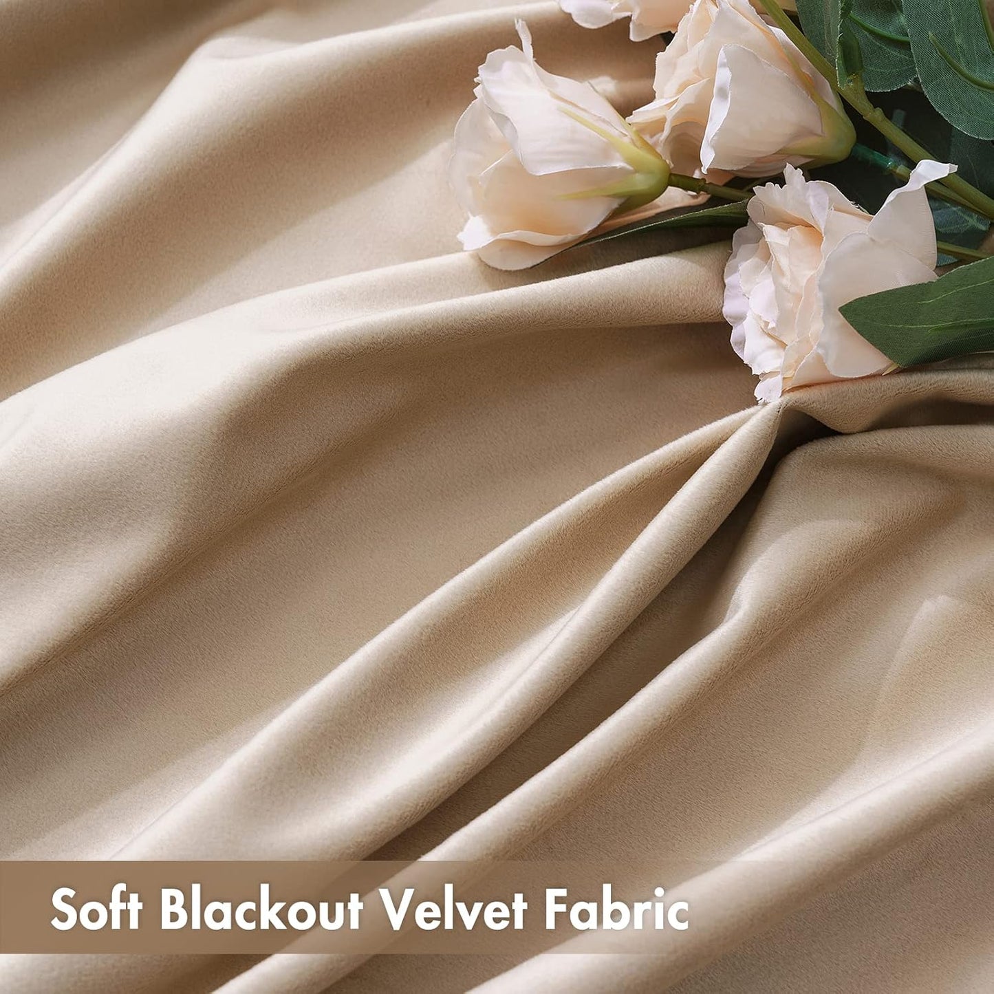 MIULEE Camel Beige Velvet Curtains Thermal Insulated Blackout Curtain Drapes for Bedroom Living Room Darkening 90 Inches Long Curtains Panels Rod Pocket Set of 2