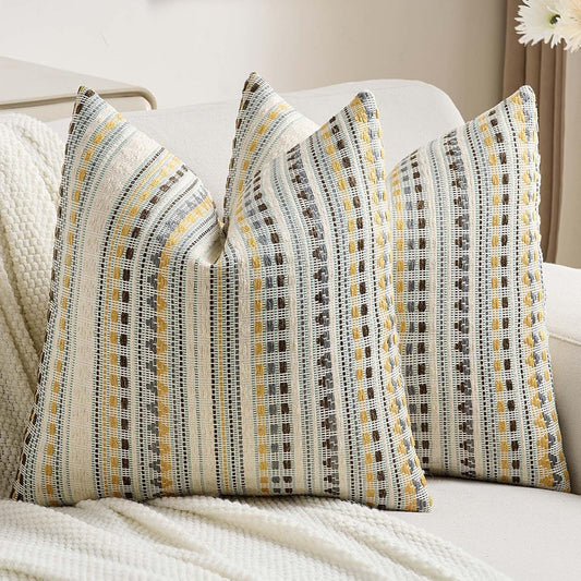 FUTEI Yellow Grey Decorative Throw Pillow Covers 20x20 Inch Set of 2,Soft Cozy Chenille Jacquard Textured Cushion Case,Boho Home Decor for Couch Bed Living Room