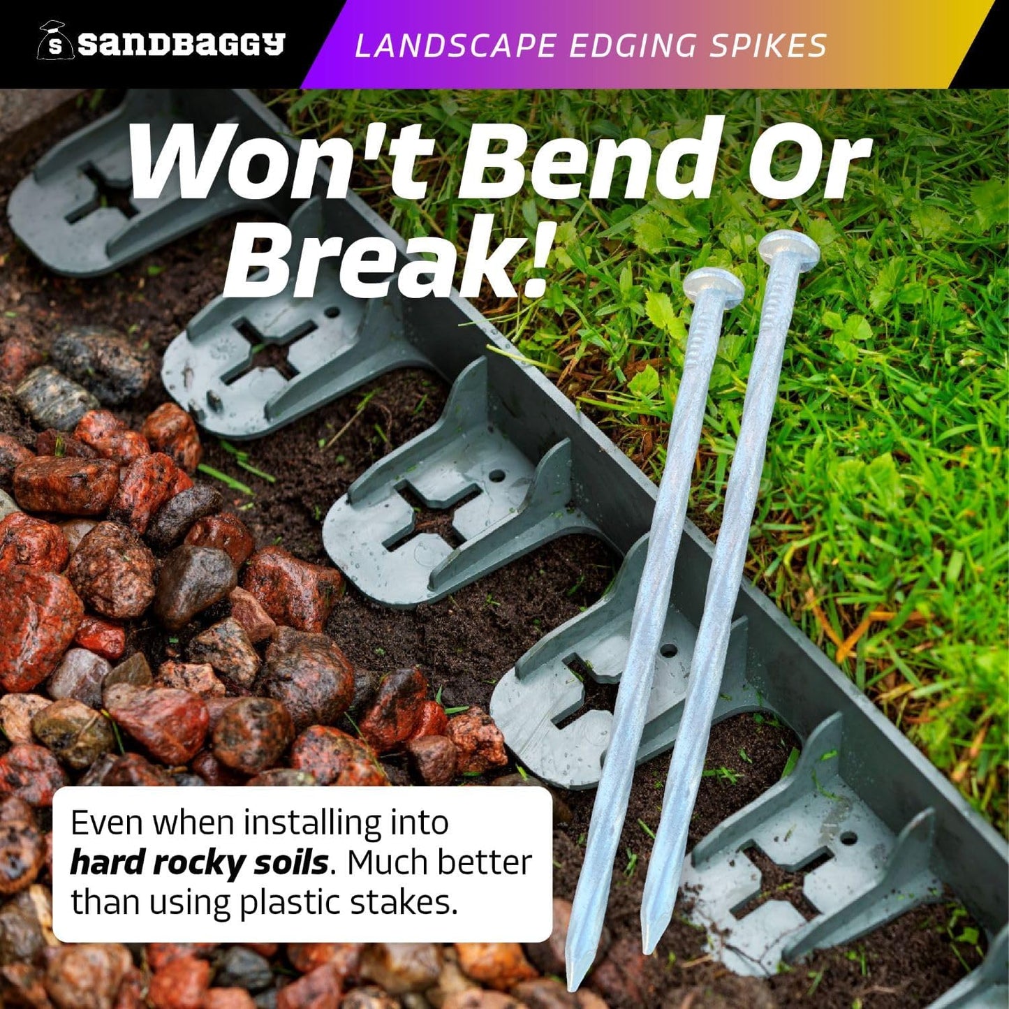 Sandbaggy 6 inch Galvanized Landscape Edging Spikes - Spiral Landscape Nails - 7 Gauge Steel - Great For Hard Rocky Soil - Also Great For Paver Edging, Artificial Turf, Landscape Fabric (1000, 6 inch)