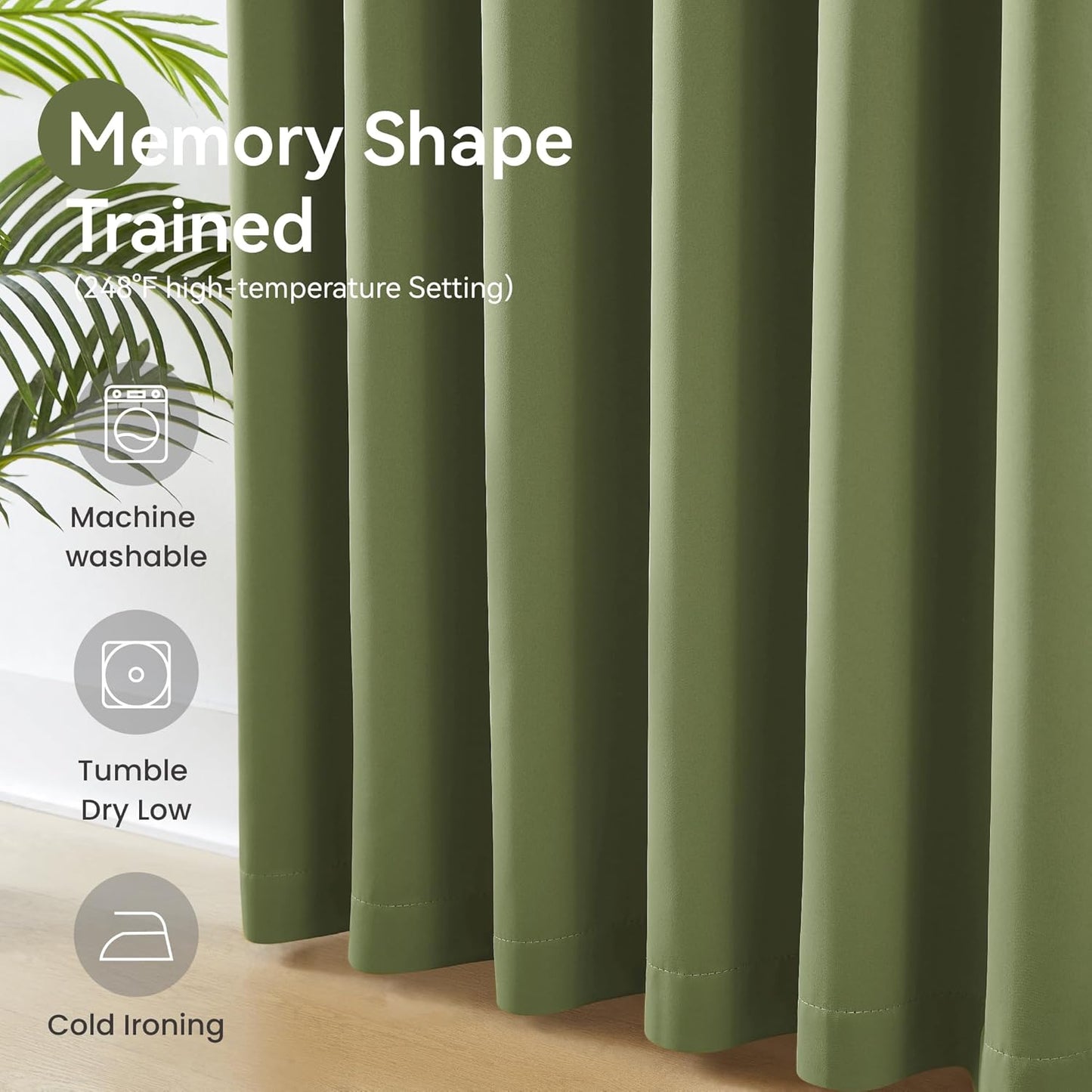 KangBang Sage Green 90 Inch Blackout Pleated Curtains 2 Panels Set-Pinch Pleat Thermal Insulated Black Out Drapes for Bedroom Light Blocking Window Covering Darkening Drapes for Living Room, 40Wx90L