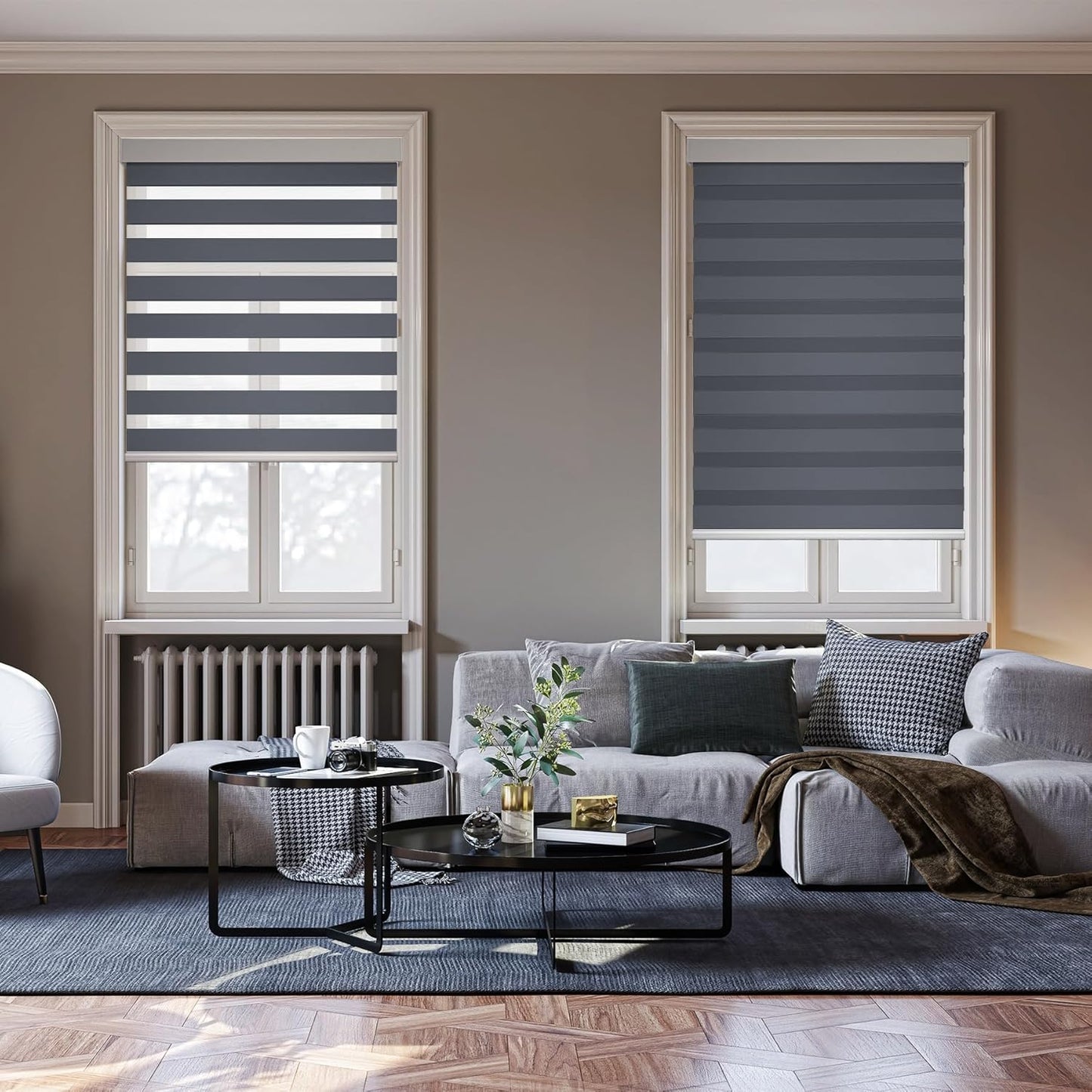 HESTIA Cordless Zebra Blinds Light Filtering Roller Shades UV Blocking Blackout Privacy Indoor Window Blind for Home Office Day and Night, Blue Grey,34" W x 54" H