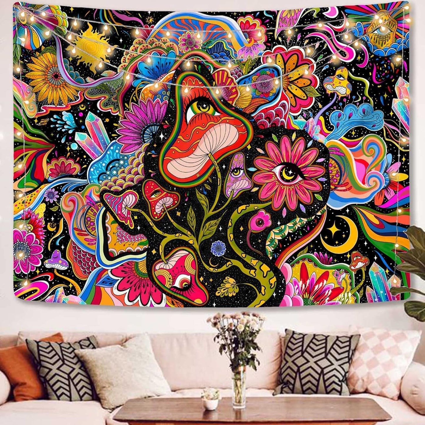 Lunerfex Mushroom Tapestry Pink Flowers Tapestry for Bedroom Aesthetic Tapestries Cute Floral Tapestries Wall Hanging for Bedroom and Living Room Decor Pink Flowers 50×60 Inches