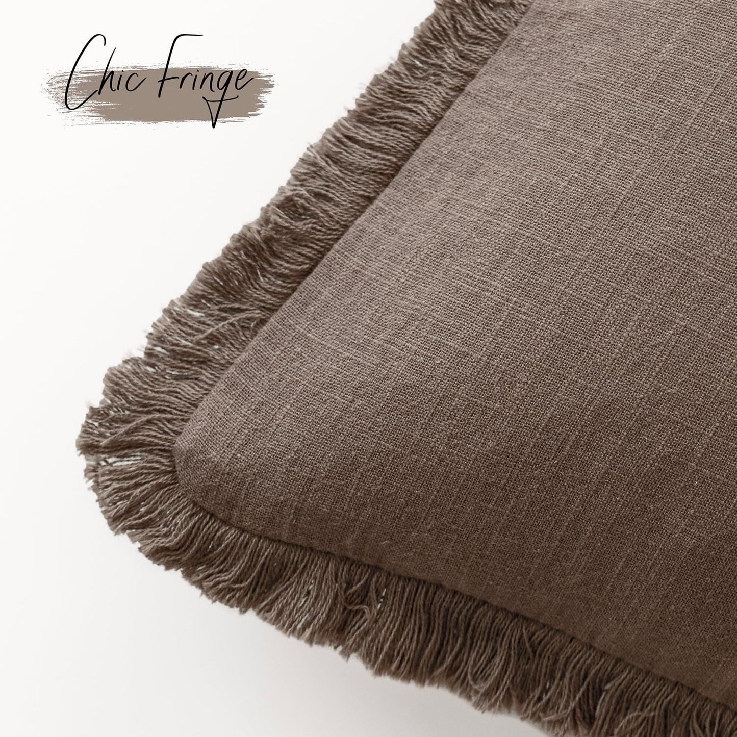 Foindtower Set of 2 Decorative Linen Fringe Throw Pillow Covers Cozy Farmhouse Cushion Cover with Tassels Accent Pillowcase for Couch Chair Sofa Bed Living Room Home Decor,20×20 Inch,Light Coffee