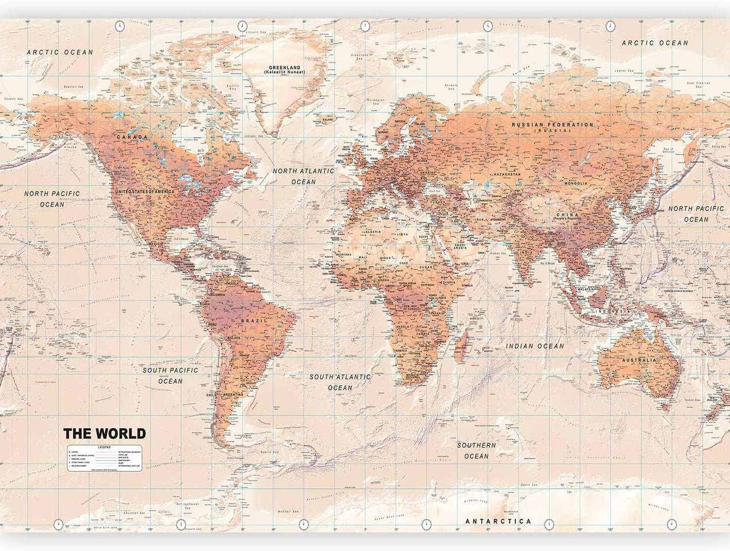 artgeist Premium Wall Mural World Map 98x69 in - XXL Non-Woven Wallpaper Fleece Wall Decor Photo Print Picture Image Design Home Map of The World k-A-0091-a-c
